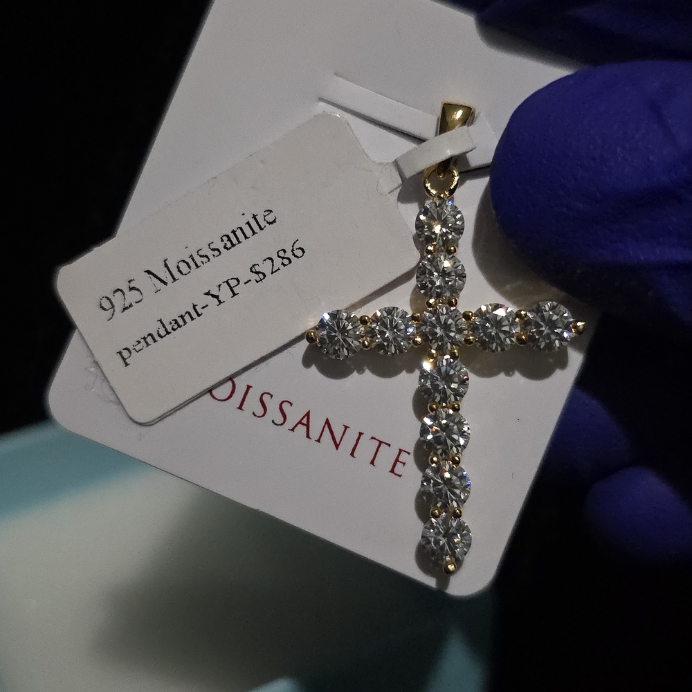 Gold 925 Sterling Silver Moissanite Cross Pendant